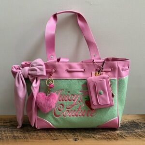 Juicy Couture Pink & Retro Green Strawberry Embroidered Tote